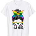 thumbnail image 1 of Love Wins Messy Bun Rainbow LGBT Gay Pride LGBT Awareness T-Shirt, 1 of 3