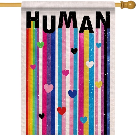 Love Wins Rainbow Heart Garden Flag Double Sided, LGBTQ Gay Lesbian Decorative Yard Outdoor Home Pride Month Small Decor, LGBT Bisexual Pansexual Burlap Outside House Decoration 12 x 18
