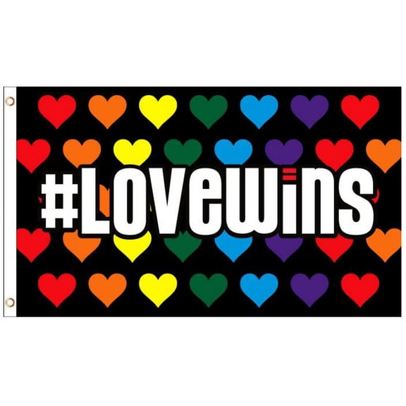 Love Wins Rainbow Hearts LGBT Gay Lesbian Pride Polyester 3x5 Foot Flag Banner