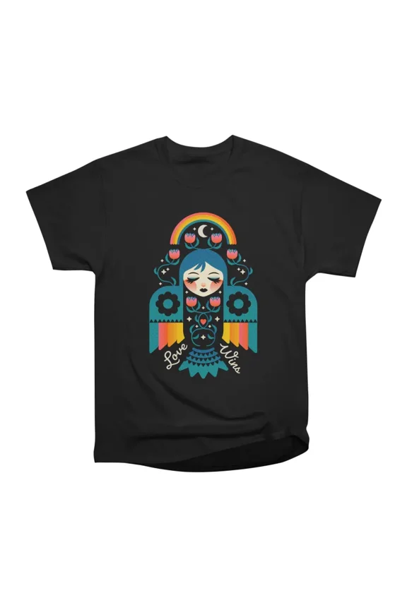 Love Wins Retro Folk Rainbow LGBTQ Pride Design T-Shirt Tee Gift For Him Merch For Her App