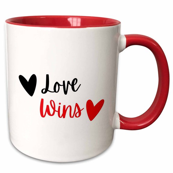3drose, Love Wins Valentine Gift for Anniversary for Wife Husband Girlfriend Boyfriend, 11oz Two-tone Red Mug