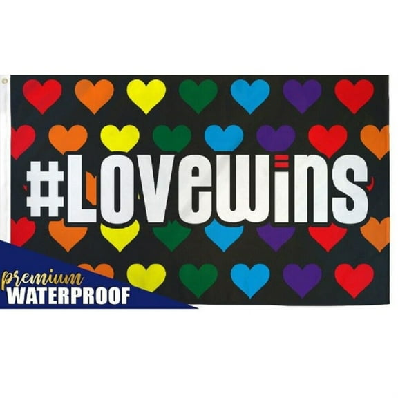 Love Wins Waterproof Rainbow Hearts LGBT Gay Lesbian Pride Polyester 3x5 Ft Flag