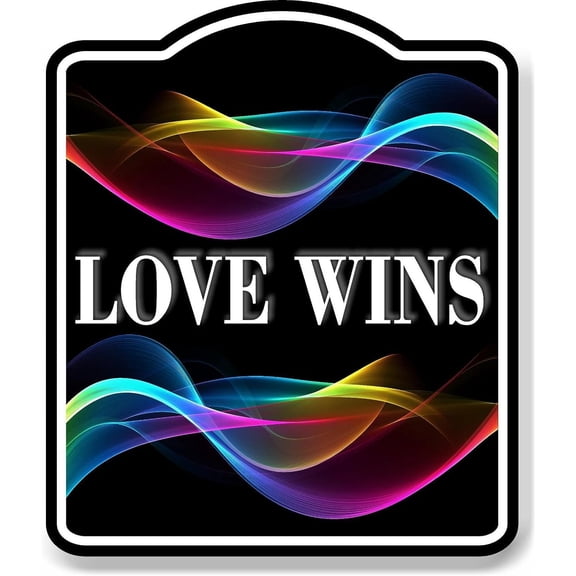 Love Wins With Rainbows BLACK Aluminum Composite Sign, 15"x18"