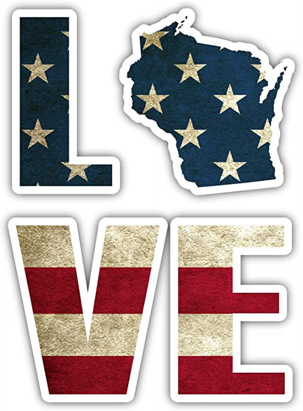 Love Wisconsin State Shape Vintage American Flag Sticker Decal 3x5 ...