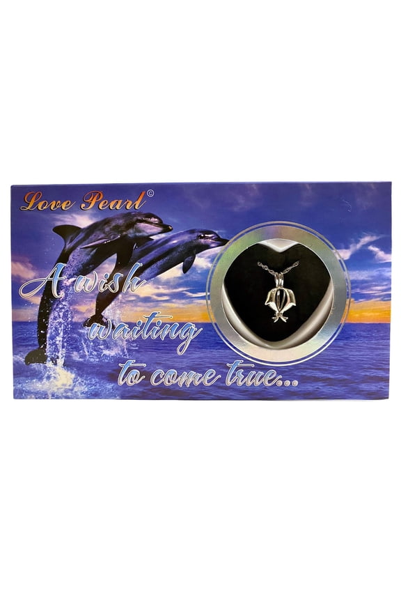 Love Wish Pearl Kit Chain Necklace Kit Pendant Cultured Pearl in Kit Set with Stainless Steel Chain 16" (Dolphin)