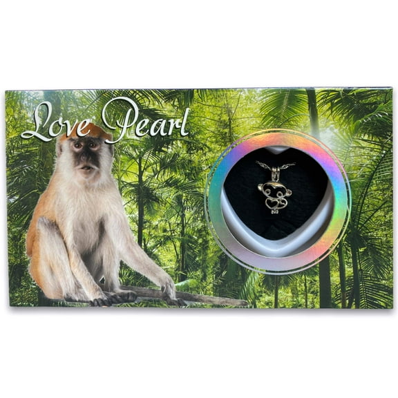 Love Wish Pearl Kit Chain Necklace Kit Pendant Cultured Pearl in Kit Set with Stainless Steel Chain 16" (Monkey)