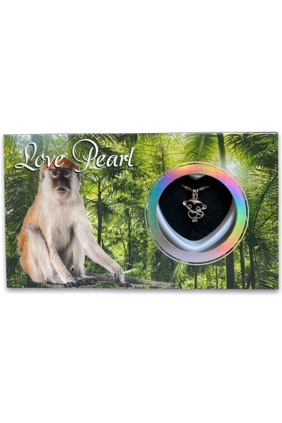 Love Wish Pearl Kit Chain Necklace Kit Pendant Cultured Pearl in Kit Set with Stainless Steel Chain 16" (Monkey)