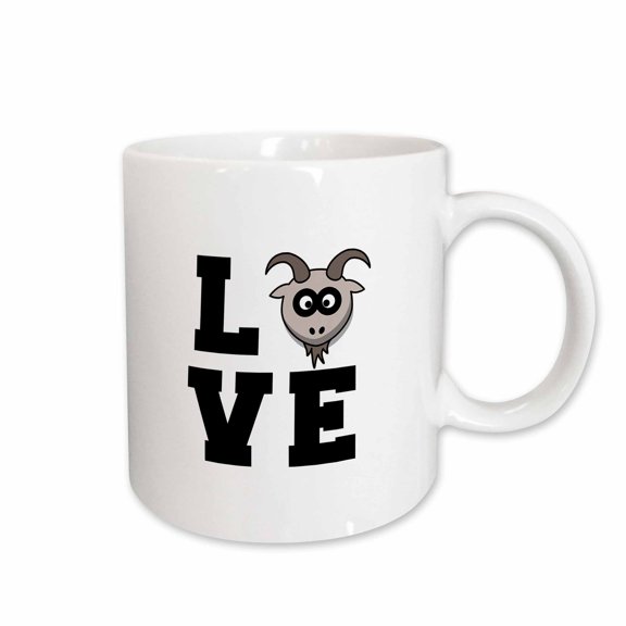 3drose, Love with Clipart of a Goat Head as the O. Black Lettering on White., 15oz Mug