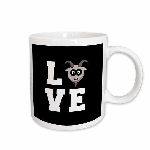3drose, Love with Clipart of a Goat Head as the O. White Lettering on Black., 15oz Mug