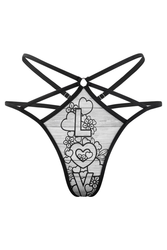 Love Wood Pattern Open Type Women's Panties Crotch Opening G-strings Thongs Lingeries Underwear
