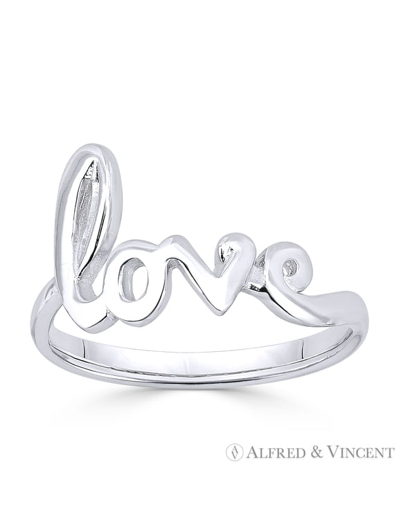"Love" Word Cursive Script Right-Hand Fashion Ring in .925 Sterling Silver