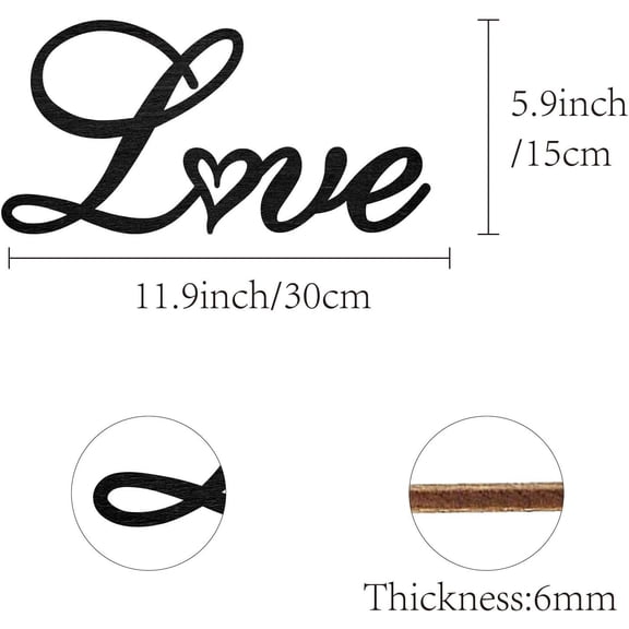 Love Word Cutout Sign Laser Cut Wood Letter Sign Heart Wall Decor Unfinished Wooden Signs Wall Art Basswood Hanging Sculpture Decor for Crafts Home Farmhouse Bedroom Black 11.9x5.9Inch