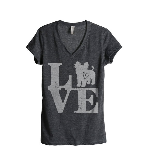 Love Yorkie Women's Fashion Relaxed V-Neck T-Shirt Tee Charcoal Gray X-Large