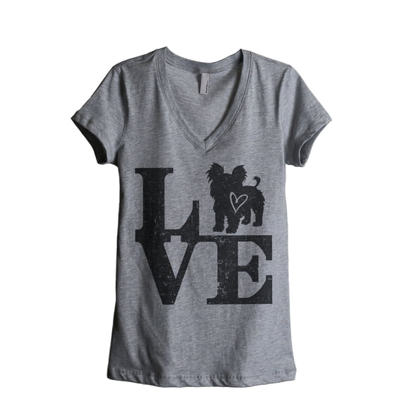 Love Yorkie Women's Fashion Relaxed V-Neck T-Shirt Tee Heather Gray Small