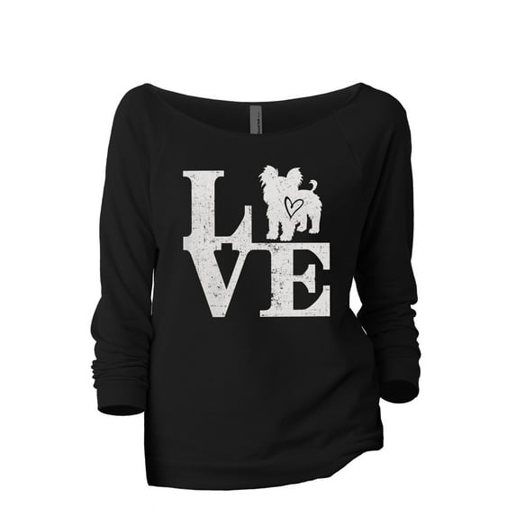 Love Yorkie Women's Fashion Slouchy 3/4 Sleeves Raglan Lightweight Sweatshirt Black X-Large