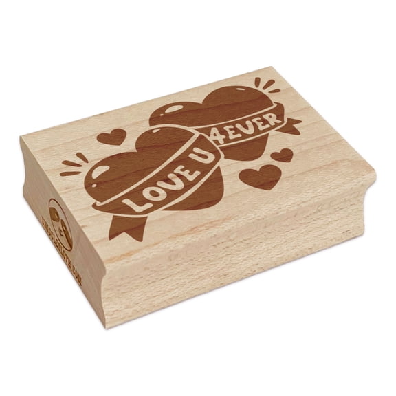 Love You 4 Ever Forever Hearts Valentine's Day Rectangle Rubber Stamp Stamping Scrapbooking Crafting - Small 1.7in