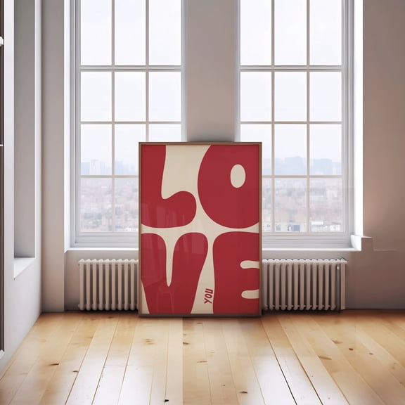 Love You Art Poster, Bold Retro Red Poster, Cool Apartment Art, Boho Aesthetic Living Room Wall Decor, Positive Above Bedroom Art Poster, Unframed Poster Size 8x12 F03.1.15l104