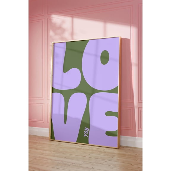 Love You Art Poster, Retro Sage Green And Purple Cool Apartment Art, Boho Aesthetic Living Room Wall Decor, Positive Above Bedroom Art Poster, Unframed Poster Size 16x24 F03.1.15l218
