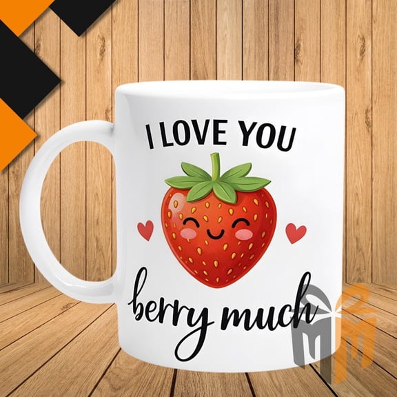 Love You Berry Much Mug Cute Strawberry VaL1entine Mug, Food Pun Love Coffee Cup, Funny VaL1entines Gift