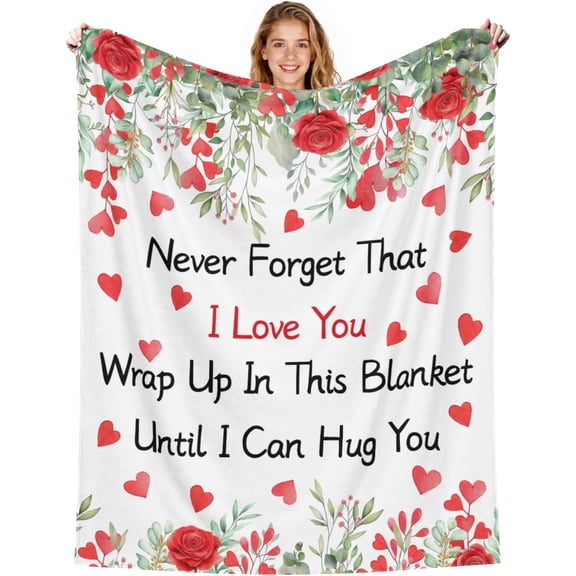 Love You Blanket Hug Valentines Day Gifts for Her Him Girlfriend Boyfriend Husband Wife Birthday Wedding Anniversary Couple Long Distance Relationship Thinking of You Throw Blankets 50x60