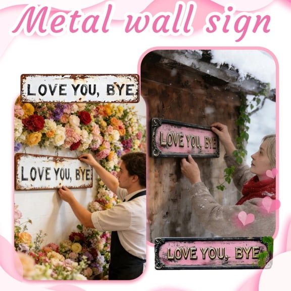 "Love You, Bye" Metal Sign with String Lights - 16x4 In Retro Illuminated Wall Decor for Home & Dorm