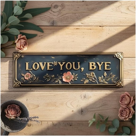 Love You Bye Metal Wall Sign - Vintage Floral Tin Plaque with Farewell Quote for Home Bar Cafe Decor and Heartwarming Gifting
