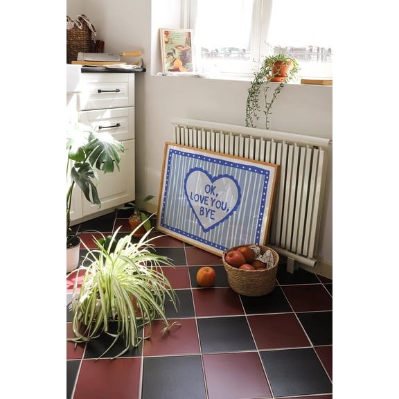 Love You Bye Print, Blue Stripe Quote Wall Art, Eclectic Entryway Decor, Trendy Wall Art, Hallway Decor, Housewarming Gift UNFRAMED