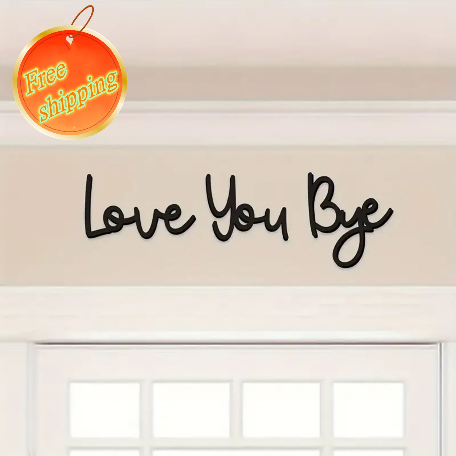 Love You Bye Sign Above Door Wood Bathroom Decor Valentine's Black Bathroom Pictures Wall Decor Love and Warm for Your Family Lovers Wall Art Decor for Entryway