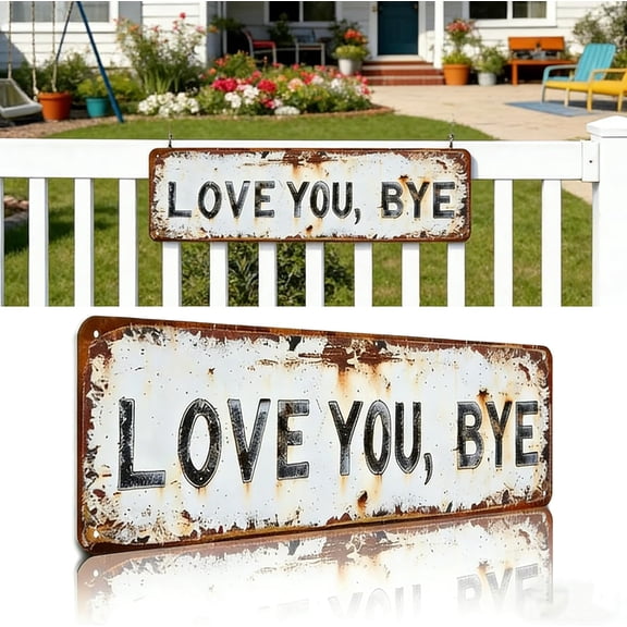 Love You Bye Sign Metal, Vintage Wall Sign Love You Bye Metal Signs Hallway Entryway Door Signs Decor
