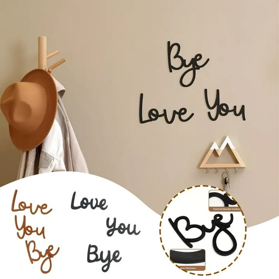 Love You Bye Sign,Wood Love You Bye Sign Black,Love You Bye Sign Above Door,Love You Bye Sign Entryway Decor,Wooden Above Door Decoration Decals,Love Wall Art for Farmhouse Kitchen Living Room Gift
