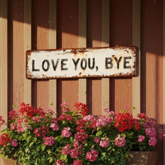 Love You Bye Vintage Metal Wall Sign, Love You Bye Sign Above Door, 4 x 16 Inches Aluminu Housewarming Gift to Express Warm for Home Bedroom Living Room Office Bar Cafe(1Pack)