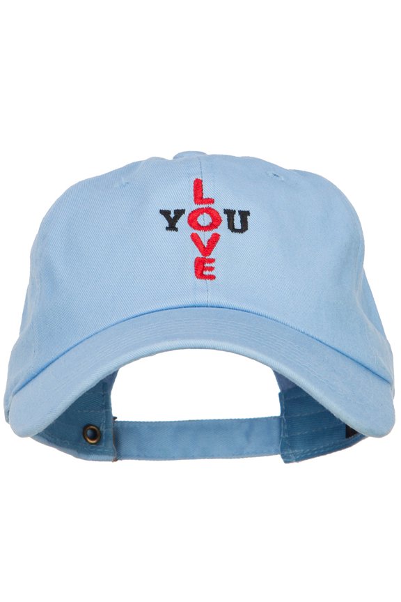 Love You Cross Words Embroidered Cotton Cap - Blue OSFM