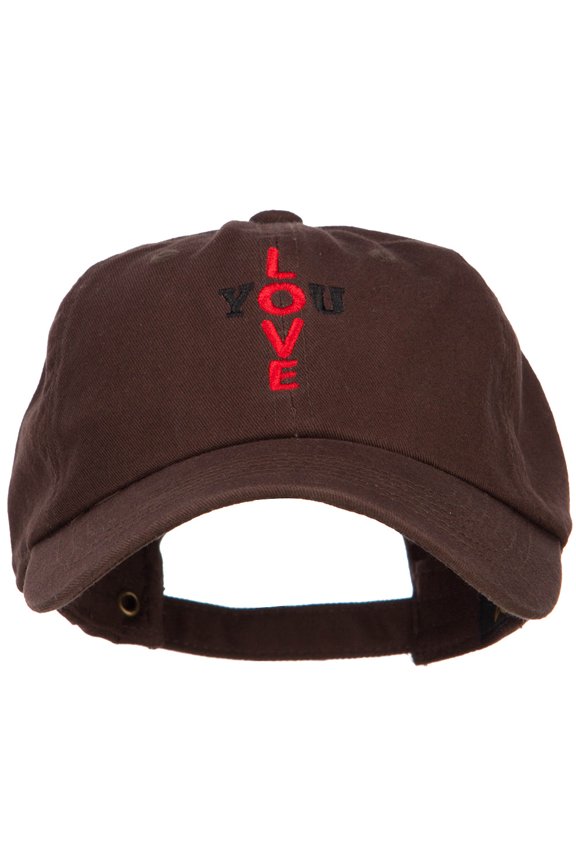 Love You Cross Words Embroidered Cotton Cap - Brown OSFM