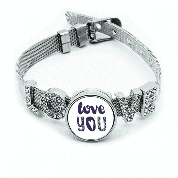 Love You Cute Quote Handwrite Style Bracelet Wristband Crystal Love Adjustable Bangle