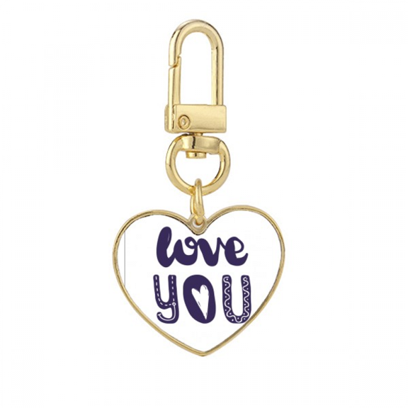 Love You Cute Quote Handwrite Style Gold Heart Keychain Metal Keyring Holder