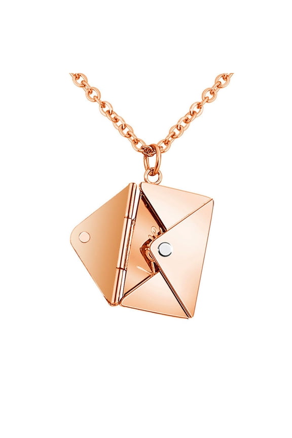 "Love You" Envelope Pendant Necklace, Openable Message Locket in Gold & Rose Gold