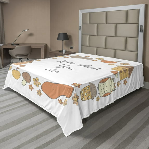 Ambesonne Saying Flat Sheet, Warm Autumn Tones Cartoon, Full Size, Burnt Sienna White