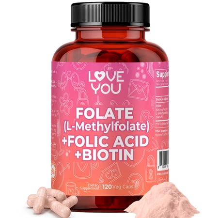 Love You Folate, Folic Acid and Biotin Supplement, 120 Caps, 120 Servings