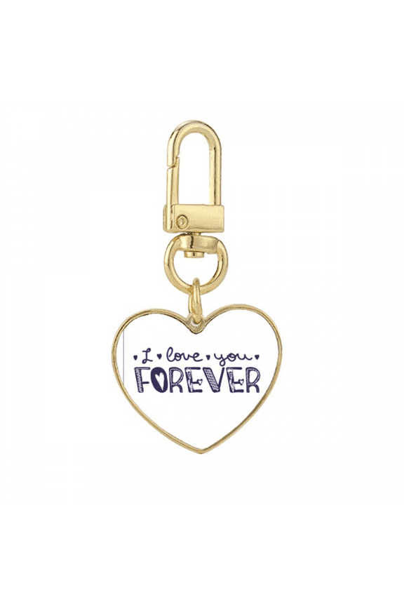 Love You Forever Cute Quote Style Gold Heart Keychain Metal Keyring Holder
