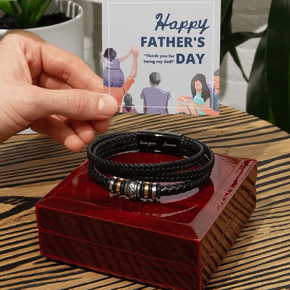 Love You Forever Leather Bracelet For Men Father's Day Gift For Dad With Message Card