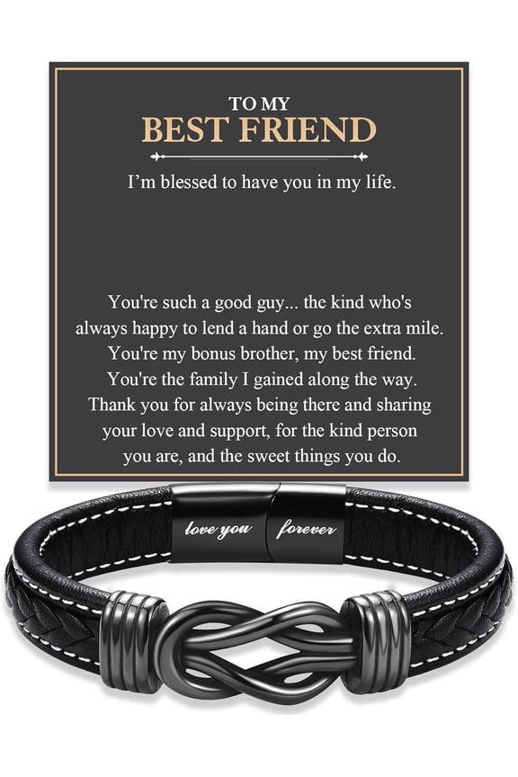 Love You Forever Leather Bracelet Gifts for Men Him Teen Boys, To My Brother Son Grandson Nephew Friend Dad Husband Christmas Birthday Valentines Fathers Day Graduation Back to School Gifts