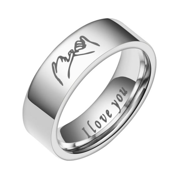 Love You Forever Ring, Heart Pattern Stainless Steel Couple Ring Titanium Steel Pull Hook Oath I Love You Stainless Steel Ring Men And Women promise Rings Valentines Day Gifts #04 Silver,7