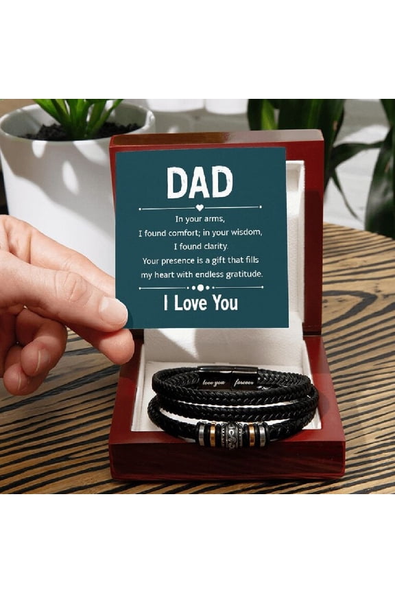 Love You Forever Vegan Leather Bracelet For Dad With Message Card Father's Day Birthday Gift Ideas For Dad