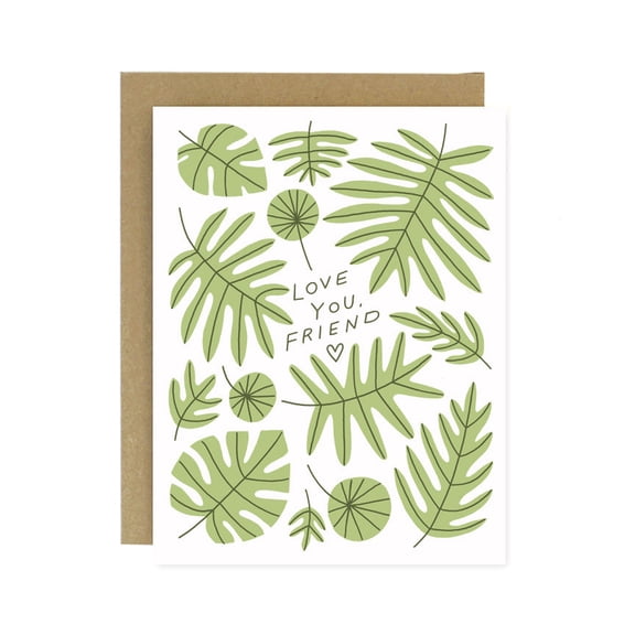 Love You, Friend Card – Botanical Leaf Design – Blank Inside, Perfect for Friendship, Thank You, or Any Occasion – Includes Kraft Envelope