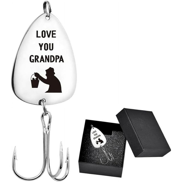 Love You Grandpa Engraved Fishing Hook with Gift Box Metal Treble