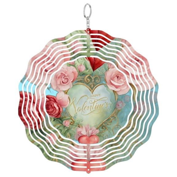 Love You Heart Art 3D Wind Spinner, Stainless Steel Simple Love Garden Gift, Round