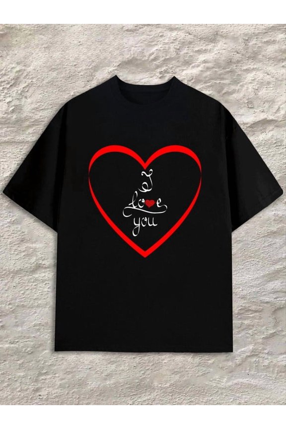 Love You Heart Tee men's black Refreshing and lightweight, perfect for summer sports and leisure wear Trendy Unisex Shirt Printed tshirts Basic Unisex Shirt Crewneck tshirts