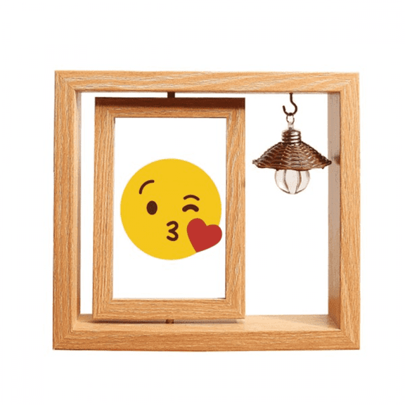 Love You Kiss Cute Online Chat Face Wooden Rotating Picture Photo Frame 4x6