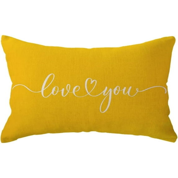 Love You Lumbar Throw Pillow Covers Love Gift for Couples/Anniversary/Wedding/Engagement Valentine''s Day Love Quote Pillow Cases 12 x 20 Inch for Sofa Bed Couch(Yellow)