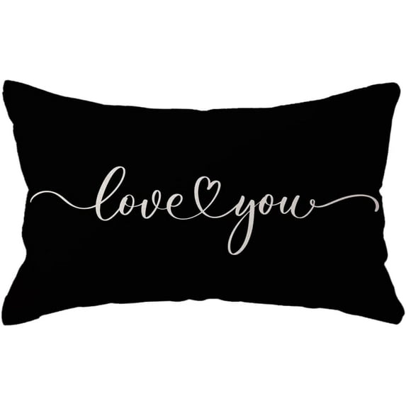 Love You Lumbar Throw Pillow Covers Love Gift for Couples/Anniversary/Wedding/Engagement Valentine''s Day Love Quote Pillow Cases 12 x 20 Inch for Sofa Bed Couch(Black)